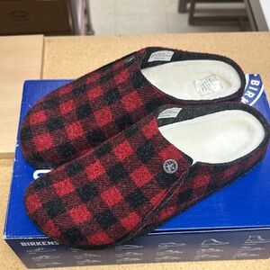 ONE LEFT!!!Birkenstock Zermatt Red & Black Plaid Wool Slippers